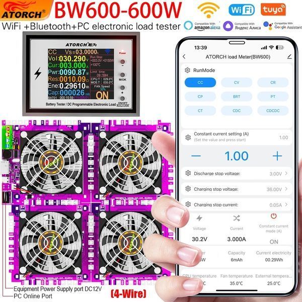 Електронне навантаження ATORCH BW600 WiFi 600 Вт 1&ndash;200 В 50 А для тестування акумуляторів і блоків живлення 73584 фото