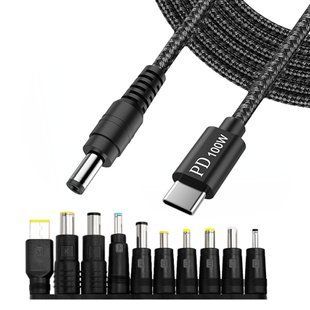 Кабель USB-C PD 100 Вт &rarr; DC для живлення ноутбука від повербанка, 2 м, 10 адаптерів, 11-в-1 70020 фото