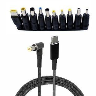 Кабель USB-C PD 100 Вт &rarr; DC для живлення ноутбука від повербанка, 1,8 м, 10 адаптерів CT-10PCS 70021 фото